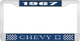 1967 Chevy II Blue and Chrome License Plate Frame with White Lettering