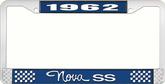 1962 Nova SS Blue and Chrome License Plate Frame with White Lettering