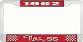 1962 Nova SS Red and Chrome License Plate Frame with White Lettering