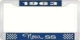 1963 Nova SS Blue and Chrome License Plate Frame with White Lettering