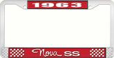 1963 Nova SS Red and Chrome License Plate Frame with White Lettering