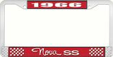 1966 Nova SS Red and Chrome License Plate Frame with White Lettering