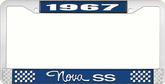1967 Nova SS Blue and Chrome License Plate Frame with White Lettering