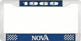 1969 Nova Blue and Chrome License Plate Frame with White Lettering