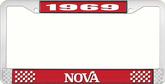 1969 Nova Red and Chrome License Plate Frame with White Lettering