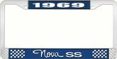 1969 Nova SS Blue and Chrome License Plate Frame with White Lettering