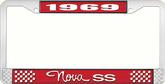 1969 Nova SS Red and Chrome License Plate Frame with White Lettering