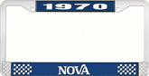 1970 Nova Blue and Chrome License Plate Frame with White Lettering