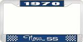 1970 Nova SS Blue and Chrome License Plate Frame with White Lettering