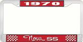 1970 Nova SS Red and Chrome License Plate Frame with White Lettering