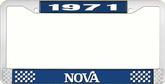 1971 Nova Blue and Chrome License Plate Frame with White Lettering