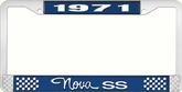 1971 Nova SS Blue and Chrome License Plate Frame with White Lettering