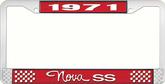 1971 Nova SS Red and Chrome License Plate Frame with White Lettering