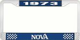 1973 Nova Blue and Chrome License Plate Frame with White Lettering