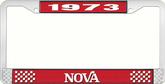 1973 Nova Red and Chrome License Plate Frame with White Lettering