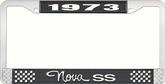 1973 Nova SS Black and Chrome License Plate Frame with White Lettering