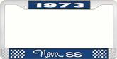 1973 Nova SS Blue and Chrome License Plate Frame with White Lettering