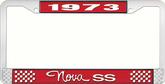1973 Nova SS Red and Chrome License Plate Frame with White Lettering