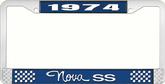 1974 Nova SS Blue and Chrome License Plate Frame with White Lettering