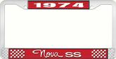 1974 Nova SS Red and Chrome License Plate Frame with White Lettering