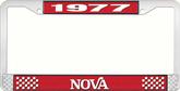 1977 Nova Red and Chrome License Plate Frame with White Lettering