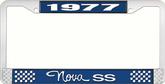 1977 Nova SS Blue and Chrome License Plate Frame with White Lettering