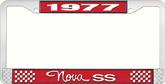 1977 Nova SS Red and Chrome License Plate Frame with White Lettering