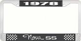 1978 Nova SS Black and Chrome License Plate Frame with White Lettering