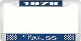 1978 Nova SS Blue and Chrome License Plate Frame with White Lettering
