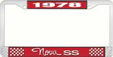 1978 Nova SS Red and Chrome License Plate Frame with White Lettering
