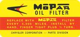 1960-65 Mopar Oil Filter Decal