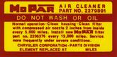 1963-65 Mopar Air Cleaner Service Instructions Decal