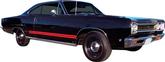 1968 Plymouth GTX Black Lower Side Stripes with Reflective Tail Panel Set