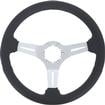 VSW S6 Style; Padded Leather Steering Wheel; 14" Diameter; 6-Bolt; Chrome Center Spokes; Black Leather Grip