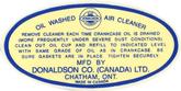 1956-57 Chevrolet 6 Cylinder Canada Air Cleaner Service Instruction Decal