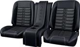 TMI Products Pro Classic Sport-XR; Universal Complete Low Back Bucket Seats; Charcoal Black Premium Vinyl; Suede Insert; White Stitching; Black Grommets