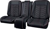 TMI Products Pro Classic Sport-VXR; Universal Complete Low Back Bucket Seats; Charcoal Black Premium Vinyl; Suede Insert; Red Stitching; Black Grommets
