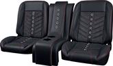 TMI Products Pro Classic Sport-VXR; Universal Complete Low Back Bucket Seats; Charcoal Black Premium Vinyl; Suede Insert; Stainless Grommets; Red Stitching