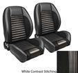 1964-65 Mustang Pro-Series Sport R Standard Low Back Seats; Charcoal Black Vinyl with Red Stitching
