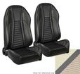 1964-65 Mustang Pro-Series Sport R Standard Low Back Seats; Charcoal Black Vinyl with White Stitching