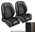 1966 Mustang Pro-Series Sport R Standard Low Back Seats; Charcoal Black Vinyl with Blue Stitching