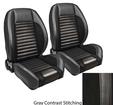 1966 Mustang Pro-Series Sport R Standard Low Back Seats; Charcoal Black Vinyl with White Stitching