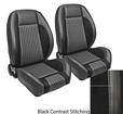 1968-69 Mustang Standard Pro-Series Sport R Low Back Seats; Charcoal Black Vinyl with Gray Stitching