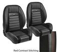 1964-66 Mustang Deluxe / Pony Pro-Series Sport R Low Back Seats; Charcoal Black Vinyl with Blue Stitching