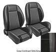 1964-66 Mustang Deluxe / Pony Pro-Series Sport R Low Back Seats; Charcoal Black Vinyl with White Stitching