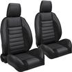TMI Pro-Series Sport R Low Back Bucket Seats w/ Headrests; Charcoal Black Vinyl, Suede, & Black Stitching
