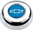 Grant Classic Series Chrome Horn Button with Silver Bow Tie Logo On Blue Background Insert