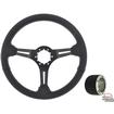 1955-68 GM; 14" Black Leather Steering Wheel; With Black Spokes; With Black Hub Adapter; Without Horn Button